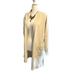 Lucky Brand Longline Oatmeal Natural Cream Open Front Cardigan Duster M NWT